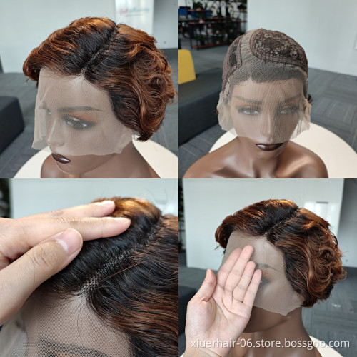 Perruque 13X4 Lace Front Virgin Human Hair Glueless Peruvian Bob Curls Pixie Cut Short Full Lace Wig With Baby Hair